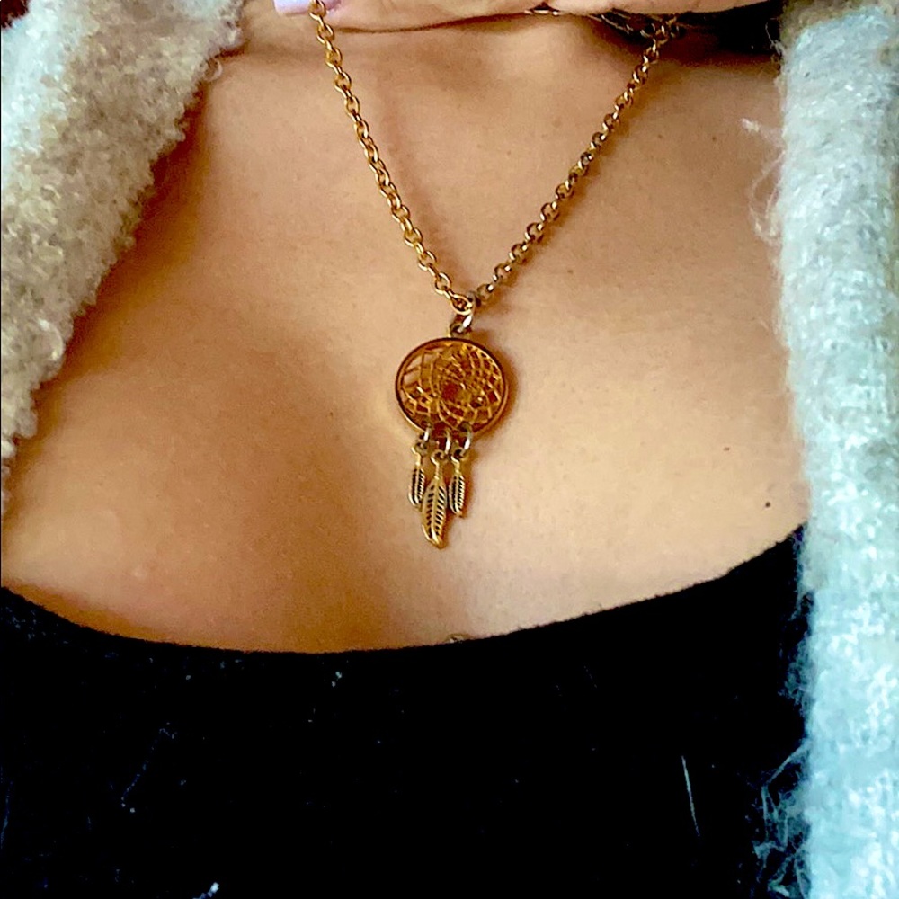 Gold dream catcher necklace